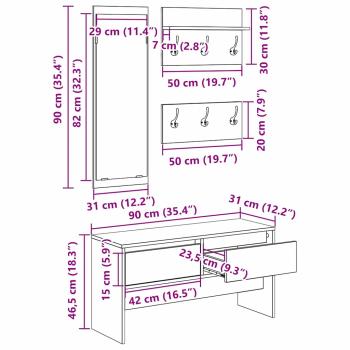 Flurmöbel-Set 4 Stk. Altholz 90 x 31 x 46,5 cm Holzwerkstoff