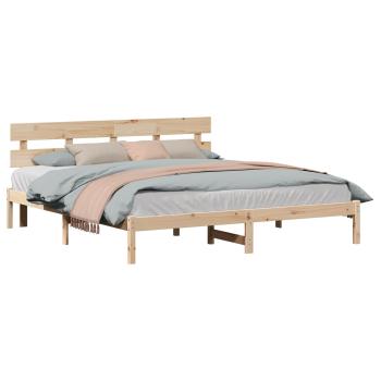 ARDEBO.de - Bettgestell mit Kopfteil Braun 200 x 200 cm Massivholz Kiefer