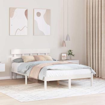 ARDEBO.de - Bettgestell mit Kopfteil Weiß 140 x 190 cm Massivholz Kiefer