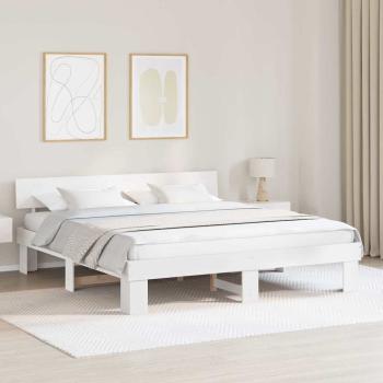 ARDEBO.de - Bettrahmen mit Kopfteil Weiß 180 x 200 cm Massives Kiefernholz