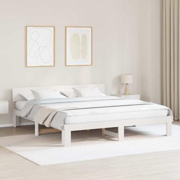 ARDEBO.de - Bettrahmen mit Kopfteil Weiß 200 x 200 cm Massives Kiefernholz