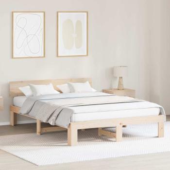 ARDEBO.de - Bettrahmen mit Kopfteil Natur 160 x 200 cm Massives Kiefernholz