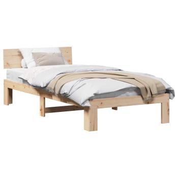 ARDEBO.de - Bettrahmen mit Kopfteil Natur 90 x 200 cm Massives Kiefernholz