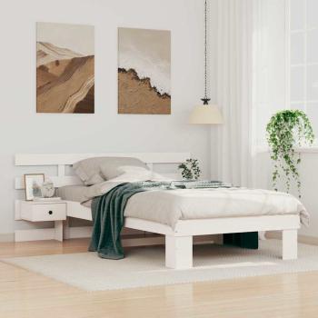 ARDEBO.de - Bettrahmen mit Kopfteil Weiß 90 x 200 cm Massives Kiefernholz