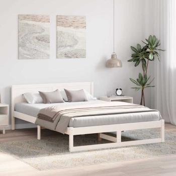Bettrahmen mit Kopfteil Weiß 150 x 200 cm Massives Kiefernholz