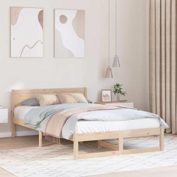 ARDEBO.de - Bettrahmen mit Kopfteil Natur 140 x 190 cm Massives Kiefernholz