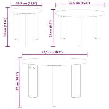 Couchtisch 3 stk. Natur 47,5 x 47,5 x 27 cm Massivholz Kiefer