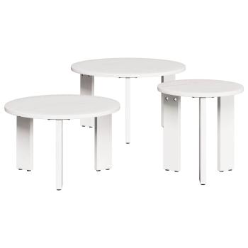 ARDEBO.de - Couchtisch 3 stk. Weiß 47,5 x 47,5 x 27 cm Massivholz Kiefer