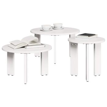 Couchtisch 3 stk. Weiß 47,5 x 47,5 x 27 cm Massivholz Kiefer