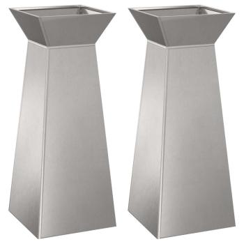 Säulen Pflanzer 2 stk. Silber 40 x 40 x 100 cm Edelstahl