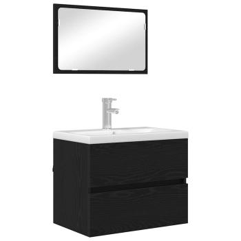 Badezimmermöbel-Set 2 stk. Schwarz Eichen-Optik 57 x 37 x 45 cm