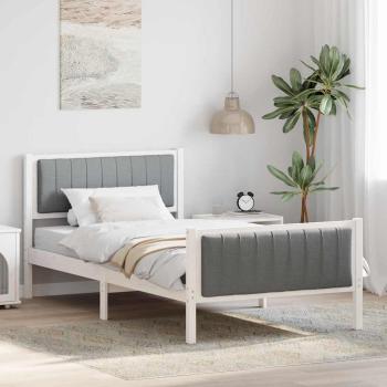 ARDEBO.de - Bettgestell Weiß und Hellgrau 100 x 200 cm Massivholz Kiefer