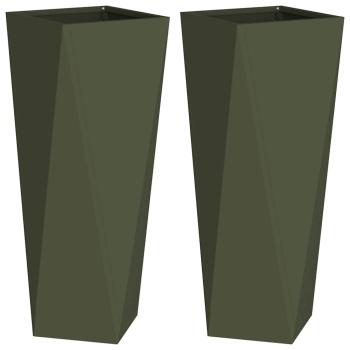 Pflanzkübel 2 Stk. Olive Grün 30 x 30 x 75 cm Stahl