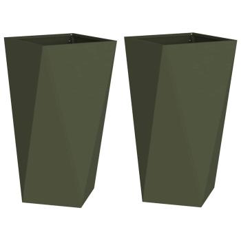 Pflanzkübel 2 Stk. Olive Grün 40 x 40 x 75 cm Stahl