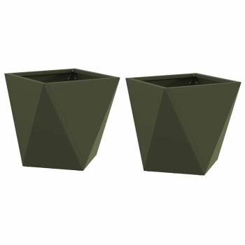 Pflanzkübel 2 Stk. Olive Grün 30 x 30 x 30 cm Stahl