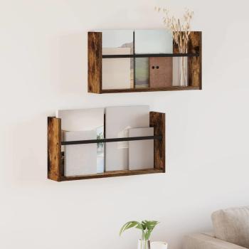 ARDEBO.de - Magazinregal 2 Stk. Räuchereiche 60 x 12 x 30 cm Holzwerkstoff