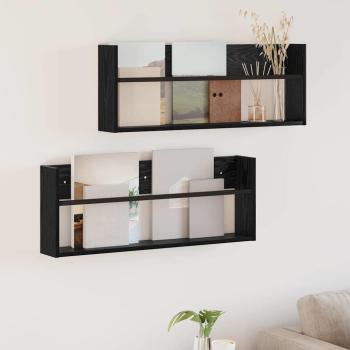 ARDEBO.de - Magazinregal 2 Stk. Schwarz Eichen-Optik 80 x 12 x 30 cm