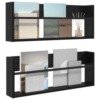 Magazinregal 2 Stk. Schwarz Eichen-Optik 80 x 12 x 30 cm