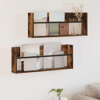 ARDEBO.de - Magazinregal 2 Stk. Räuchereiche 80 x 12 x 30 cm Holzwerkstoff