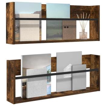 Magazinregal 2 Stk. Räuchereiche 80 x 12 x 30 cm Holzwerkstoff