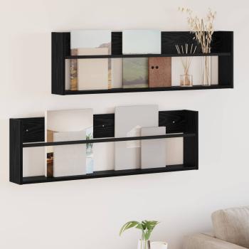 ARDEBO.de - Magazinregal 2 Stk. Schwarz Eichen-Optik 100 x 12 x 30 cm