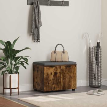 ARDEBO.de - Flurbank mit Kissen mit Regal Geräucherte Eiche 60 x 38 x 46 cm