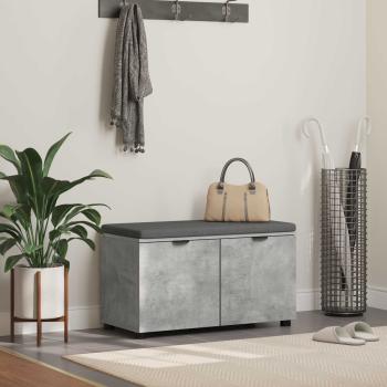 ARDEBO.de - Flurbank mit Kissen mit Regal mit Tür Betongrau 80 x 38 x 46 cm