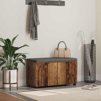 ARDEBO.de - Flurbank mit Kissen mit Regal mit Tür Altholz 80 x 38 x 46 cm