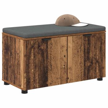 Flurbank mit Kissen mit Regal mit Tür Altholz 80 x 38 x 46 cm