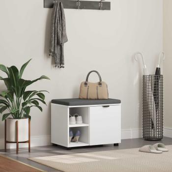 ARDEBO.de - Flurbank mit Kissen mit Regal mit Speicher Weiß 60 x 38 x 46 cm