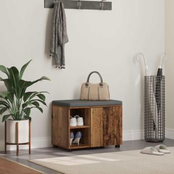 ARDEBO.de - Flurbank mit Kissen mit Regal mit Tür Altholz 60 x 38 x 46 cm