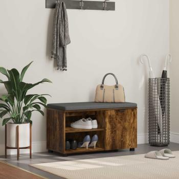 ARDEBO.de - Flurbank mit Kissen mit Regal Geräucherte Eiche 80 x 38 x 46 cm