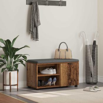 ARDEBO.de - Flurbank mit Kissen mit Regal mit Tür Altholz 80 x 38 x 46 cm