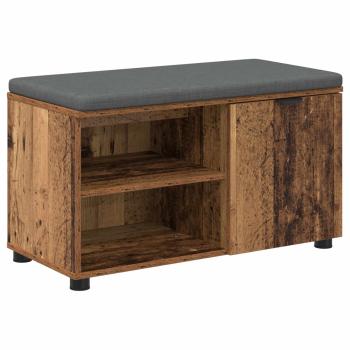 Flurbank mit Kissen mit Regal mit Tür Altholz 80 x 38 x 46 cm