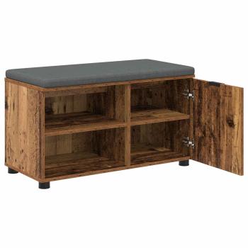 Flurbank mit Kissen mit Regal mit Tür Altholz 80 x 38 x 46 cm