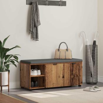 ARDEBO.de - Flurbank mit Kissen mit Regal mit Tür Altholz 100 x 38 x 46 cm