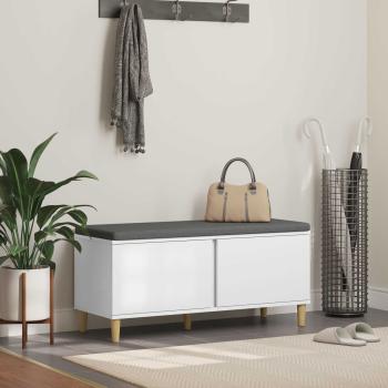 ARDEBO.de - Flurbank mit Kissen mit Speicher mit Tür Weiß 100 x 38 x 46 cm
