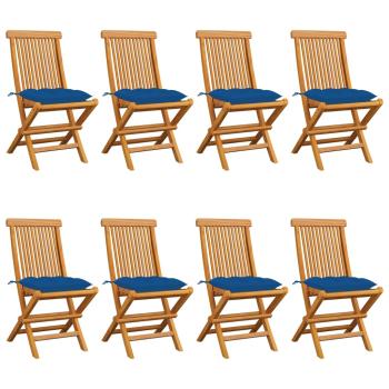 ARDEBO.de - Gartenstühle mit Blauen Kissen 8 Stk. Massivholz Teak