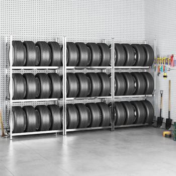 ARDEBO.de - Reifenregale mit 3 Böden 3 Stk. Silbern 110x40x200 cm Stahl