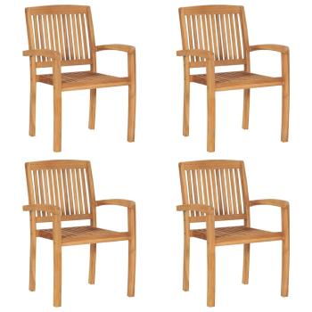 Stapelbare Gartenstühle mit Kissen 4 Stk. Massivholz Teak