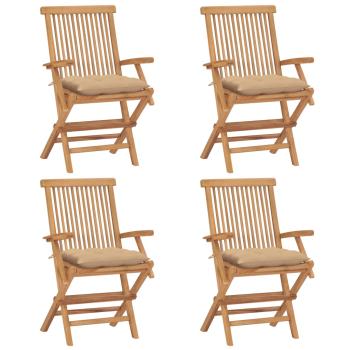 ARDEBO.de - Gartenstühle mit Beige Kissen 4 Stk. Massivholz Teak
