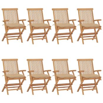 ARDEBO.de - Gartenstühle mit Beigen Kissen 8 Stk. Massivholz Teak
