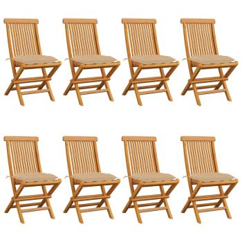 ARDEBO.de - Gartenstühle mit Beigen Kissen 8 Stk. Massivholz Teak