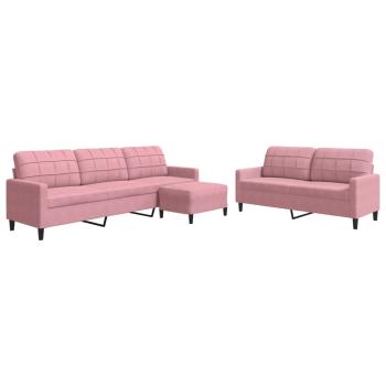 3-tlg. Sofagarnitur mit Kissen Rosa Samt