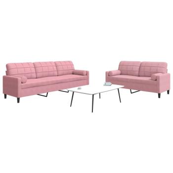 ARDEBO.de - 2-tlg. Sofagarnitur mit Kissen und Nackenrollen Rosa Samt