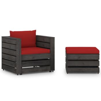 ARDEBO.de - 2-tlg. Garten-Lounge-Set mit Kissen Grau Imprägniertes Holz