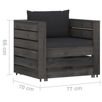 2-tlg. Garten-Lounge-Set mit Kissen Grau Imprägniertes Holz