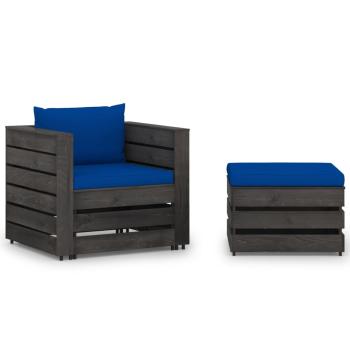 ARDEBO.de - 2-tlg. Garten-Lounge-Set mit Kissen Grau Imprägniertes Holz