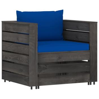 2-tlg. Garten-Lounge-Set mit Kissen Grau Imprägniertes Holz