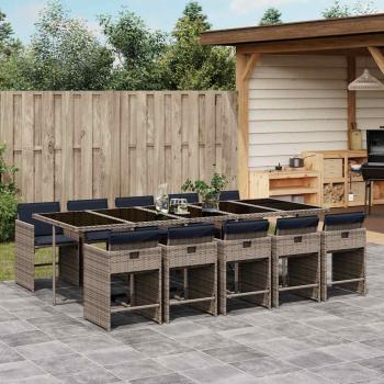 ARDEBO.de - 11-teiliges Garten-Ess-Set mit Kissen, grau, Polyrattan